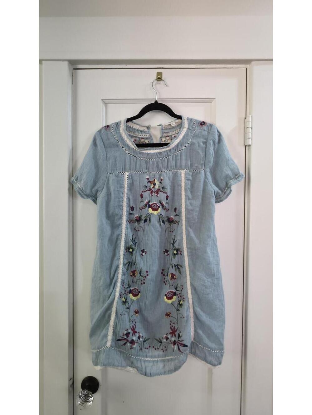 Umgee USA Light Blue Embroidered Boho Dress Medium